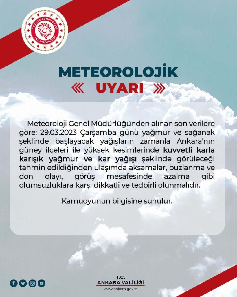Ankarada Kar ve Don Uyarısı | 29 Mart 2023 Çarşamba ! 3 ankara valiligi 29 mart 1