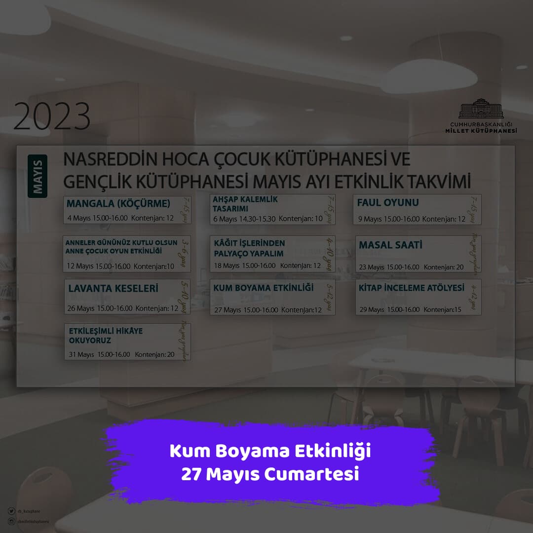 millet kutuphanesi 27 mayis cumartesi Kum Boyama Etkinligi