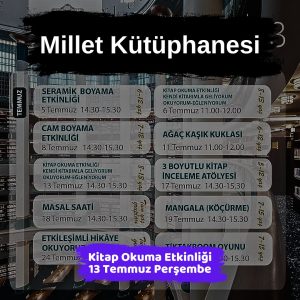 Keçiören Belediyesi Yaz Okulu Çocuk Atölyeleri 9 millet kutuphanesi 13 temmuz Kitap Okuma Etkinligi