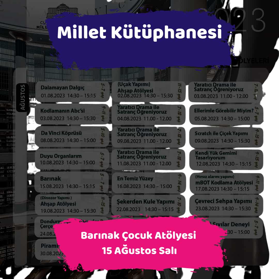 Millet Kutuphanesi 15 agustos Barinak Cocuk Atolyesi