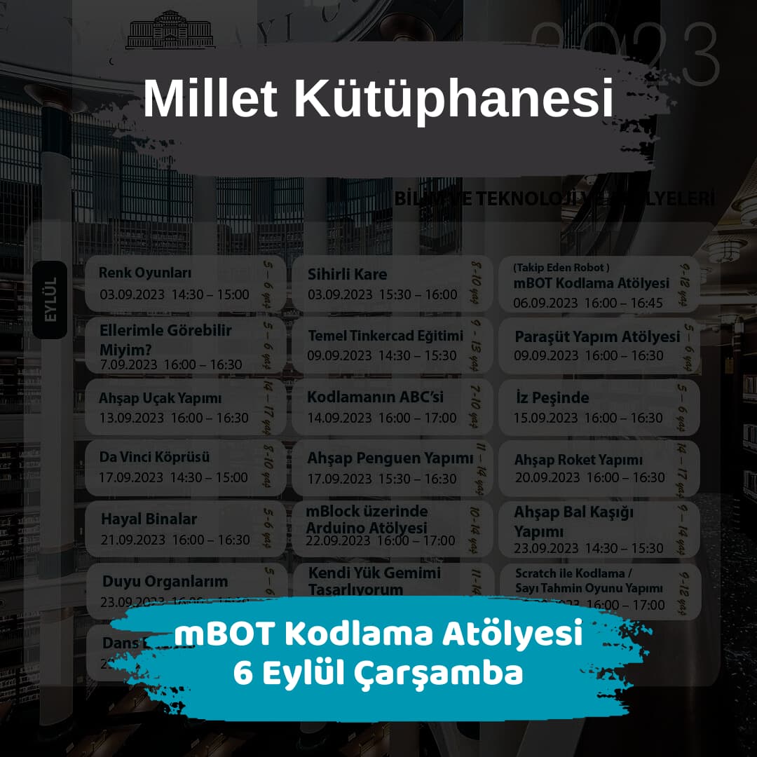millet kutuphanesi 6 eylul mBOT Kodlama Atolyesi