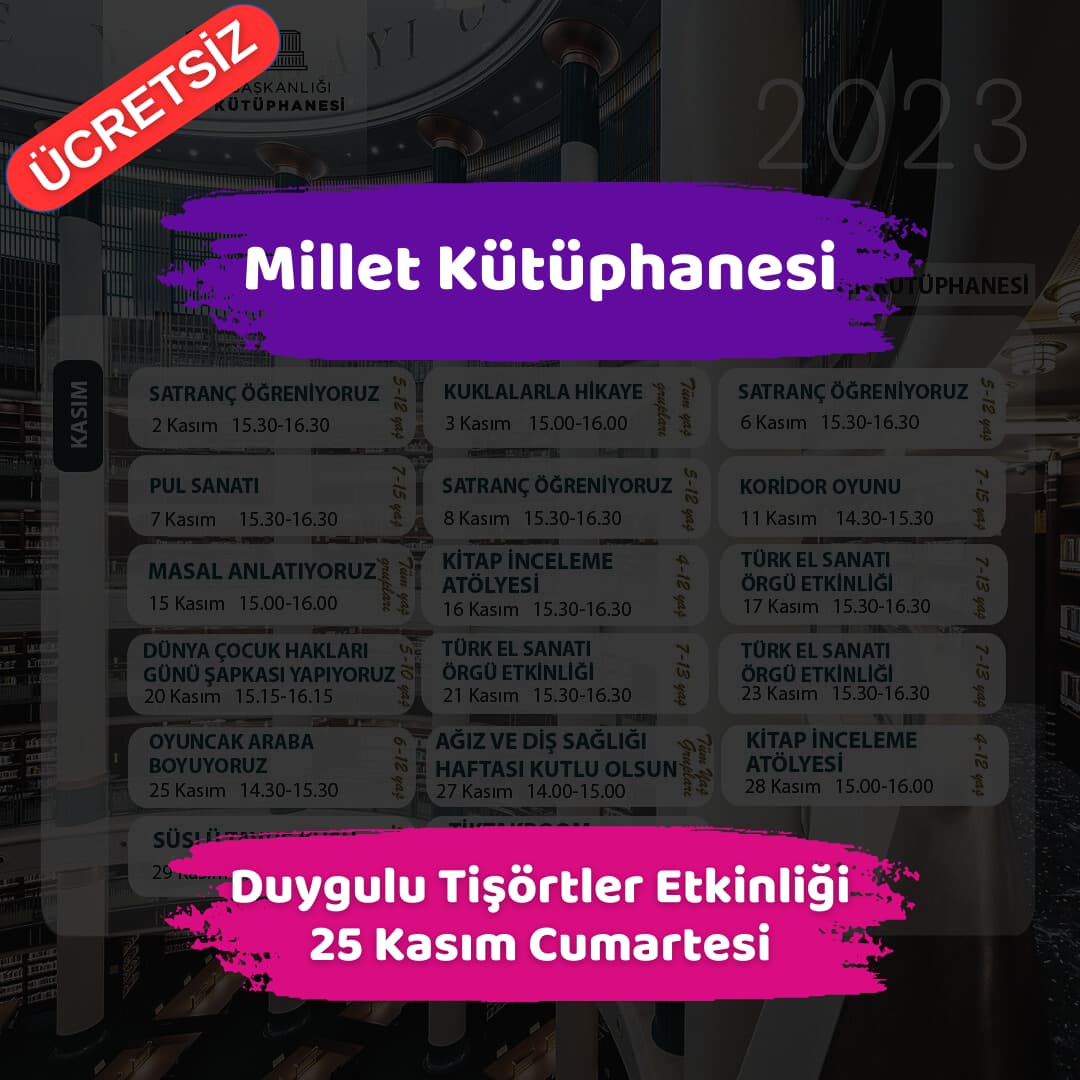 millet kutuphanesi 25 kasim Duygulu Tisortler Etkinligi