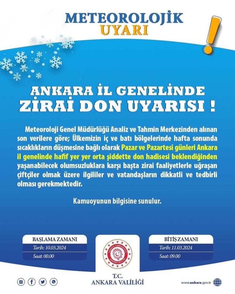Ankara Valiliğinden Ankara için Don Uyarısı - 10,11 Mart 1 ankara valiligi don uyarisi 10 mart 1