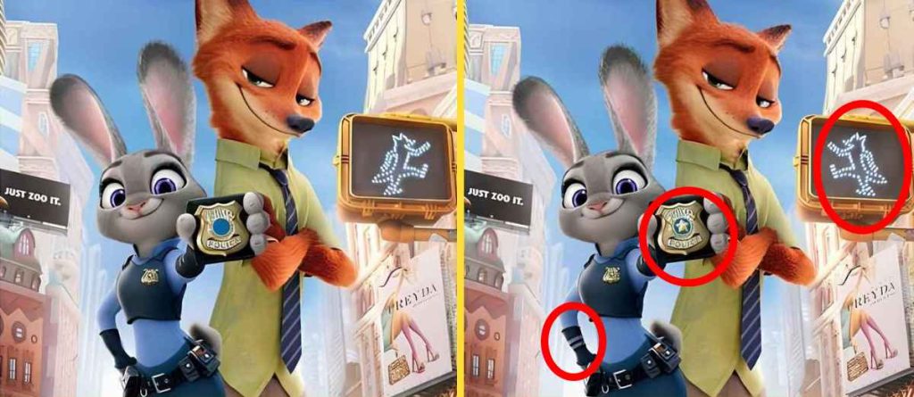 12 Saniyede Tavşan ve Tilki Resimleri Arasındaki 3 Farkı Bulun! 2 zootopia 3 fark cevap