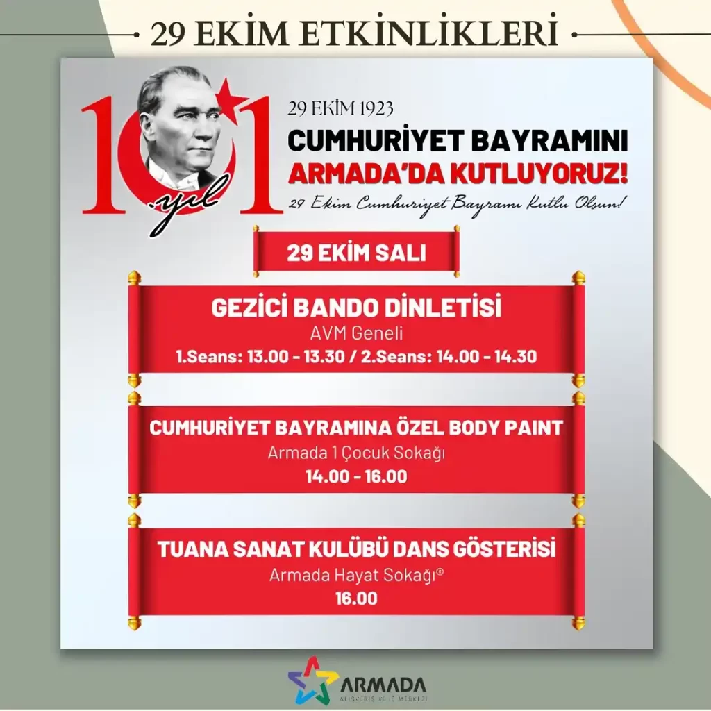 Ankara'da 29 Ekim Cumhuriyet Bayramı Etkinlikleri 2024 1 armada avm 29 ekim