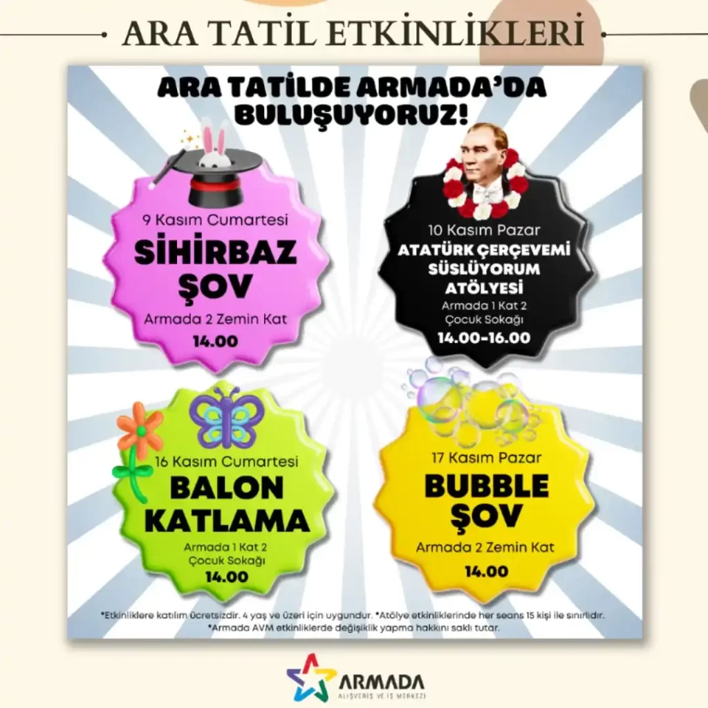 Ankara Armada AVM’de Çocuklar için Ücretsiz Ara Tatil Etkinlikleri 1 armada avm ara tatil
