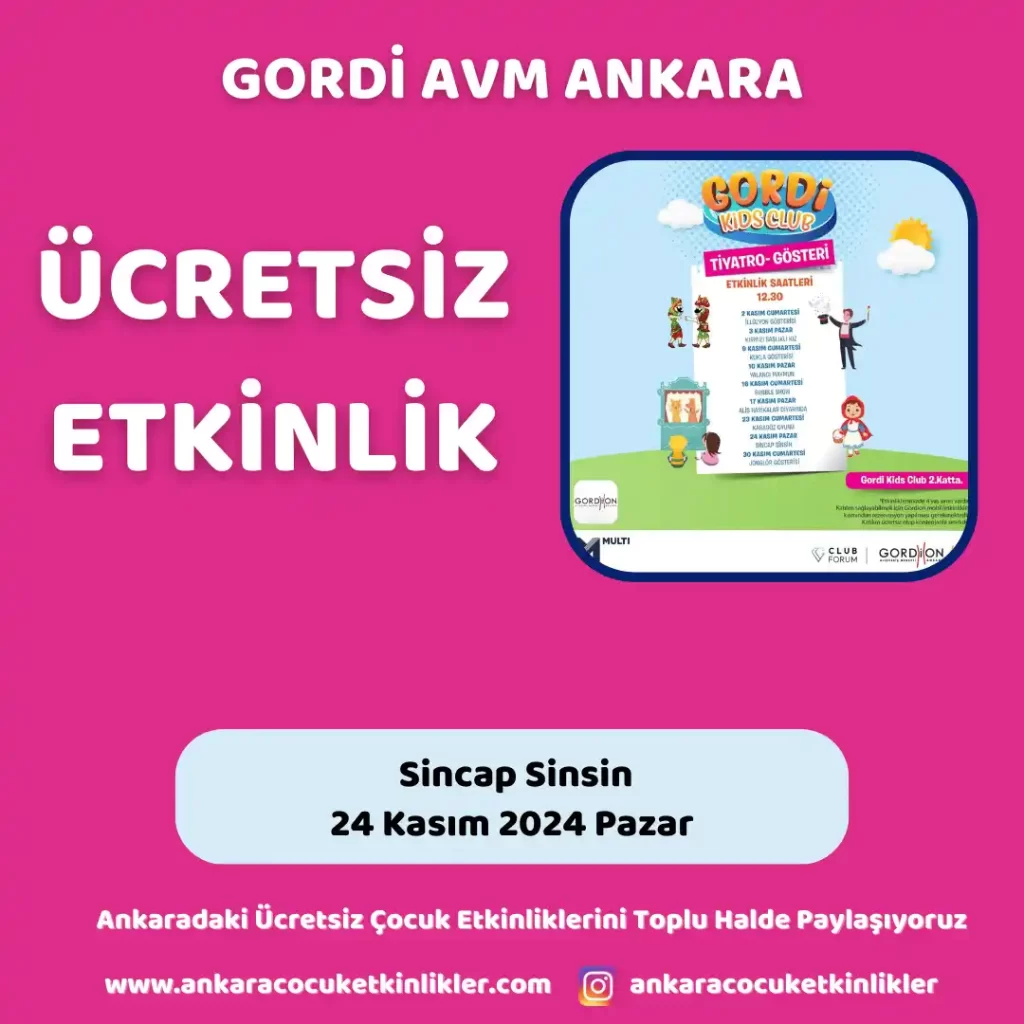 Bu Hafta Ücretsiz Çocuk Etkinlikleri | 20 kasım - 24 Kasım 1 gordi avm 24 kasim Sincap Sinsin
