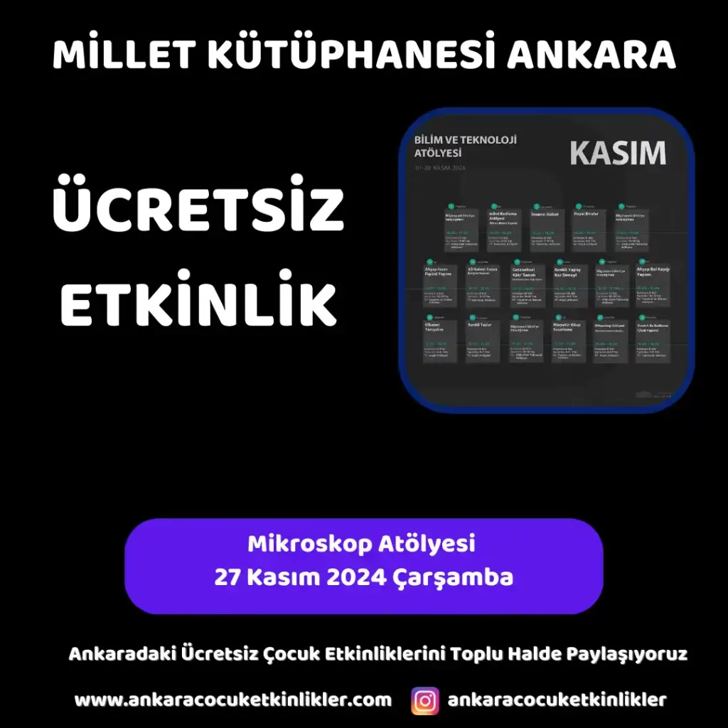 Ankara’da Bu Hafta Ücretsiz Çocuk Etkinlikleri | 25 Kasım - 1 Aralık 1 millet kutuphanesi 27 kasim Mikroskop Atolyesi