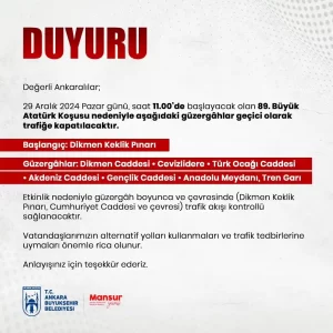 29 Aralık Pazar Günü Ankarada Trafiğe Kapatılacak Yollar 1 ankarabbld 1735367268 3532839166907837784 6715917241