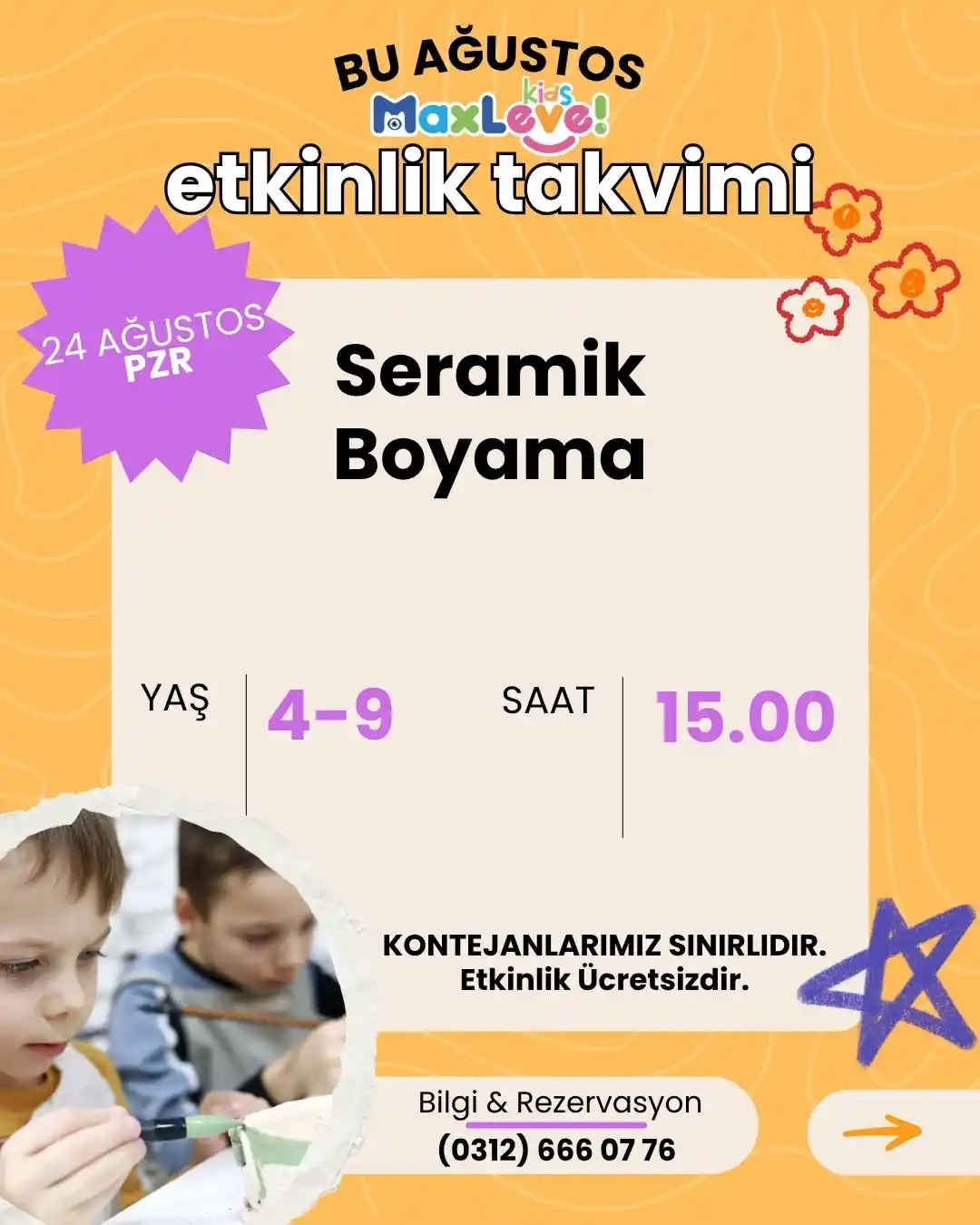 Ücretsiz Seramik Boyama Atölyesi – Max Level Kids | 24 Ağustos 2025